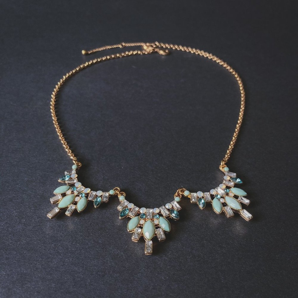 Art Deco Blue Rhinestone Gold Statement Necklace - Picture 4 of 9